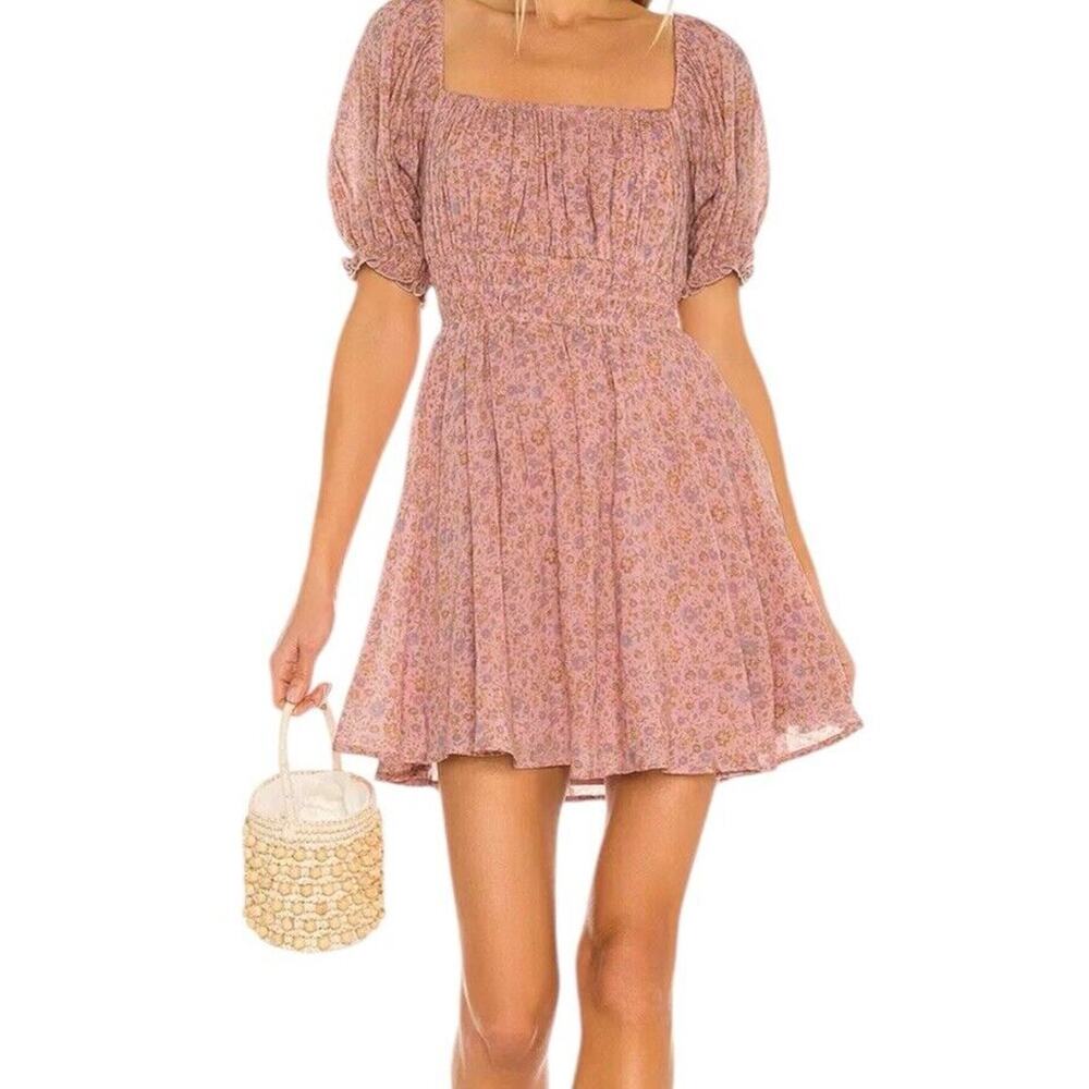 Spell and The Gypsy Collective Rae Mini Dress Size XS Dusty Pink Floral Smocked